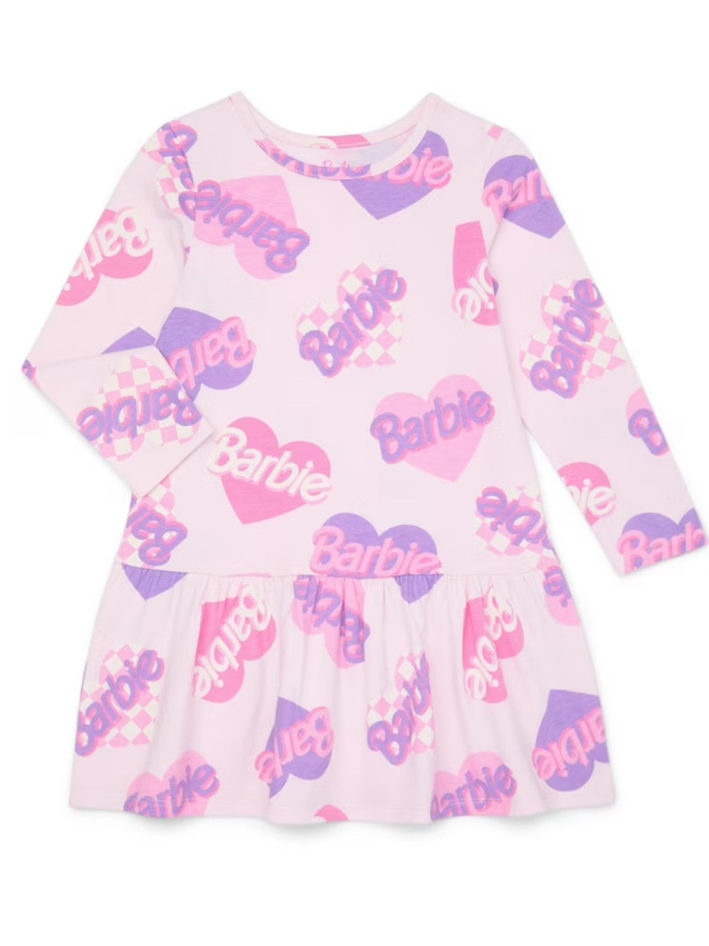 Barbie Pink and Purple Heart Logo Long Sleeve Dress